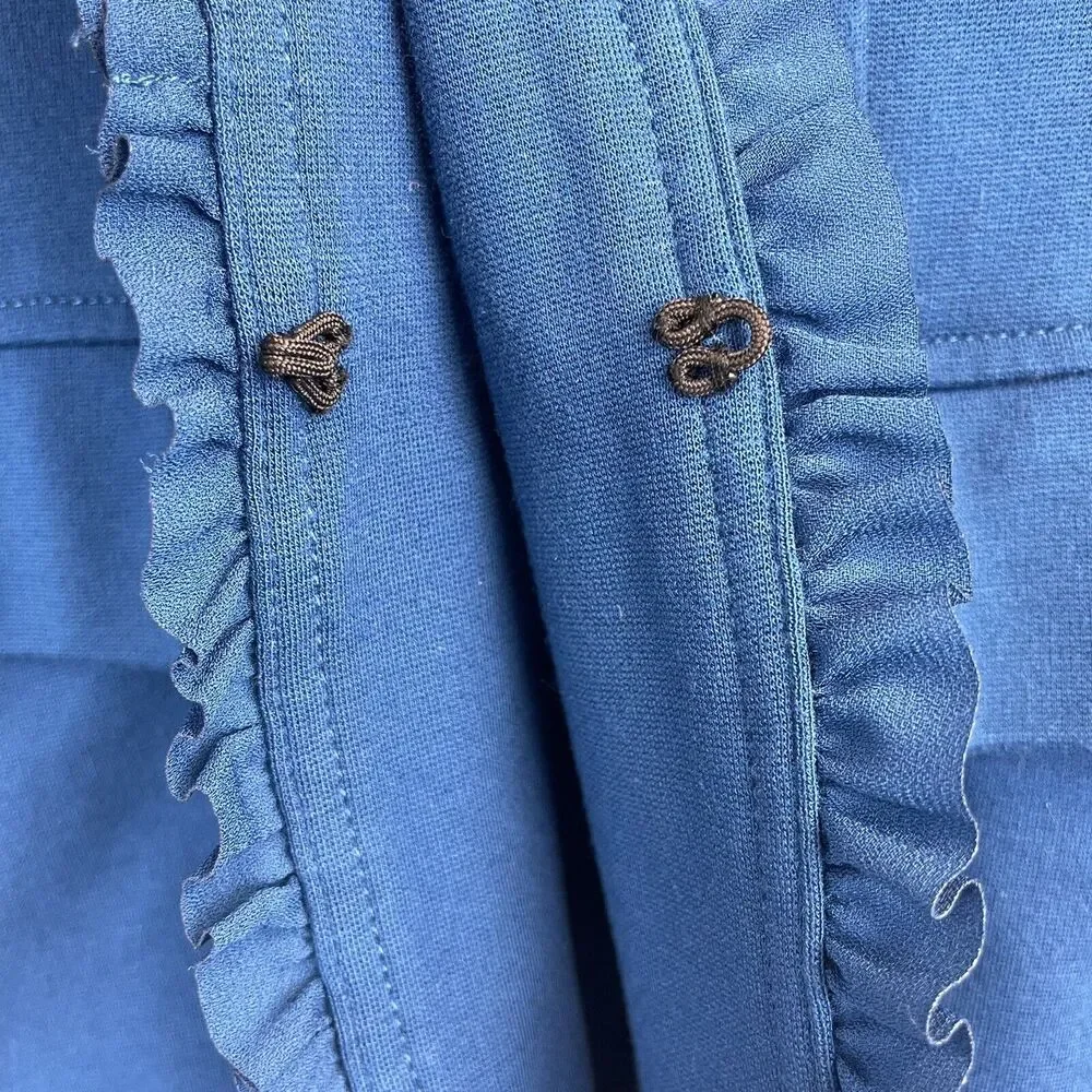 Chico's Teal Blue Blazer Jacket Ruffle Trim Lined Size 1 US M/8